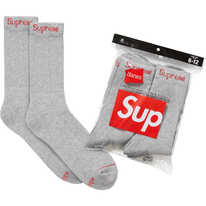 Supreme Hanes Crew Socks "Heather Grey" (4 Pack)