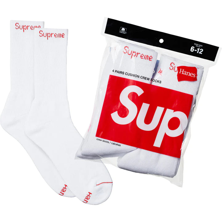 Supreme Hanes Crew Socks "White" (4 Pack)